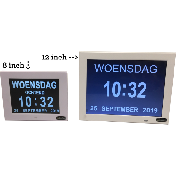 Digitale Dementieklok XXL | Kalenderklok | Wit | Extra groot - 12 Inch