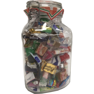 Grote 3 liter snoeppot gevuld met snoep uit grootmoeders tijd